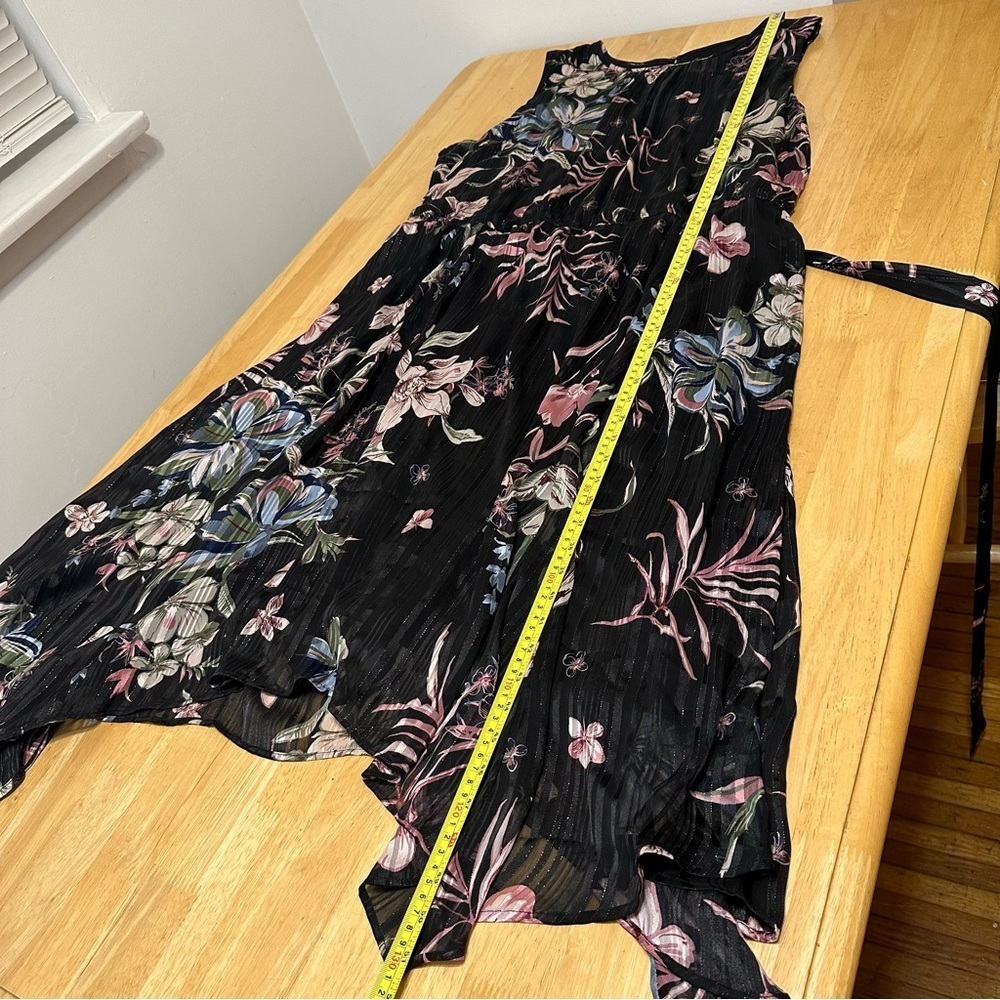 Lane Bryant Dress 26 Sleeveless Black Belted Floral Multicolor Midi Plus Size - Picture 4 of 10